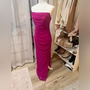 Magenta strapless ruched dress